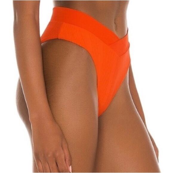 L*SPACE Pointelle Rib Court Bikini Bottom In Poppy Orange Size Large New - Picture 2 of 12